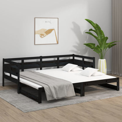 Pull-out Day Bed Black Solid Wood Pine Single Size