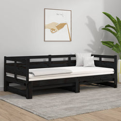 Pull-out Day Bed Black Solid Wood Pine Single Size