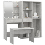 Dressing Table Set with LED Concrete Grey - Engineered Wood