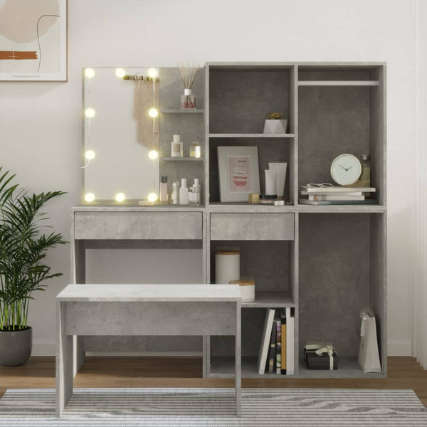  Dressing Table Set with LED Concrete Grey - Engineered Wood