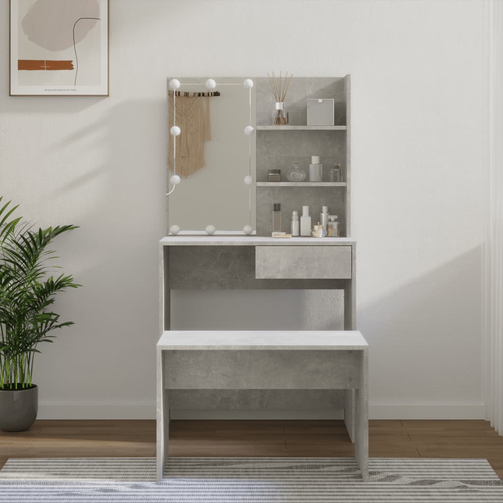 Dressing Table Set with LED High Gloss White
