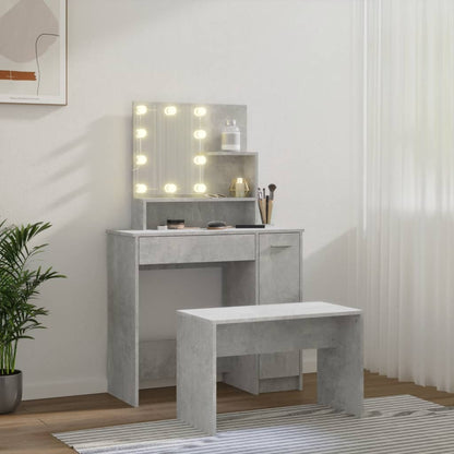 Dressing Table Set with LED Concrete Engineered Wood