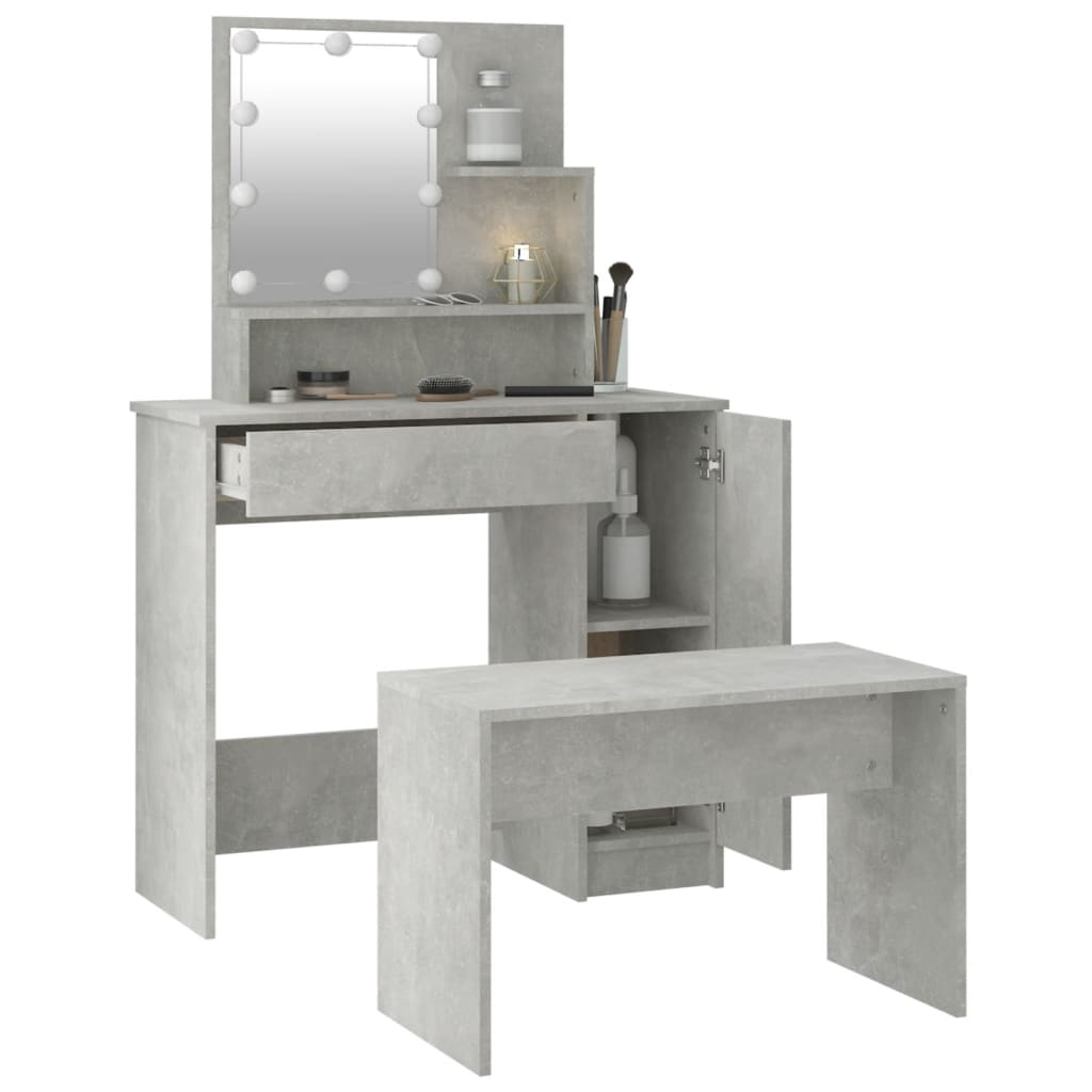 Dressing Table Set with LED Concrete Engineered Wood