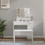 Dressing Table Set with LED High Gloss White - Engineered Wood