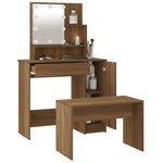 Dressing Table Set with LED Brown Engineered Wood