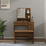 Dressing Table Set with LED Brown Engineered Wood