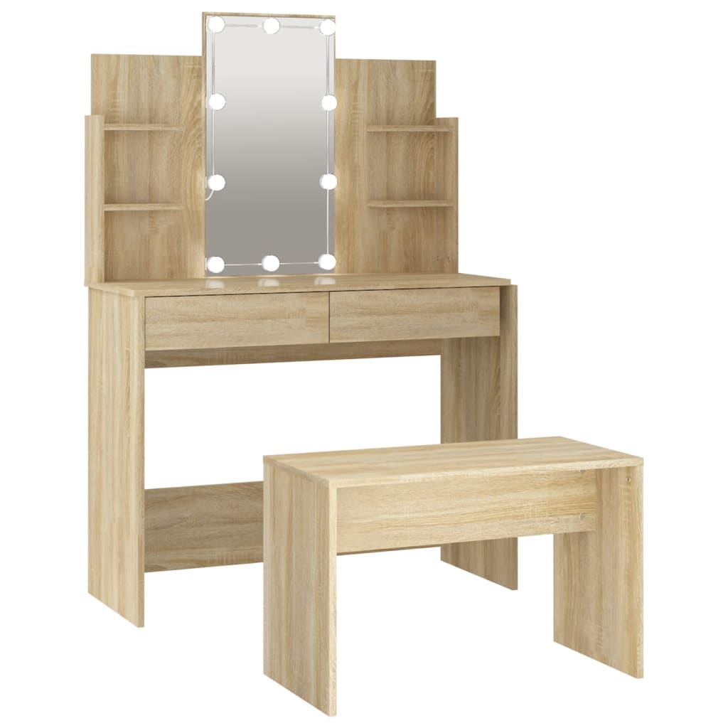 Dressing Table Set with LED Sonoma Oak