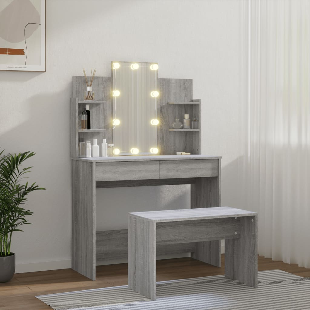 Dressing Table Set with LED Sonoma Engineered Wood