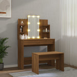 Dressing Table Set with LED Brown Wood
