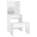 Dressing Table Set with LED High Gloss White- Engineered Wood