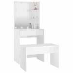 Dressing Table Set with LED High Gloss White- Engineered Wood