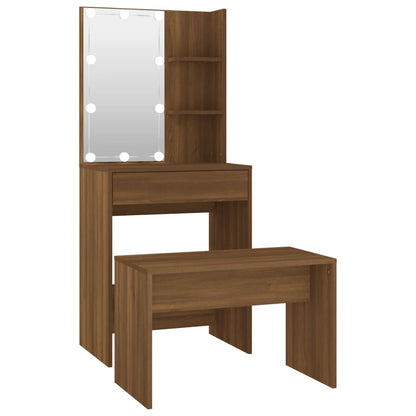 Dressing Table Set with LED Brown Oak Engineered Wood