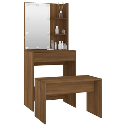 Dressing Table Set with LED Brown Oak Engineered Wood