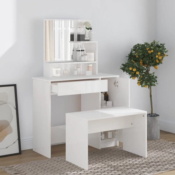  Dressing Table Set High Gloss White