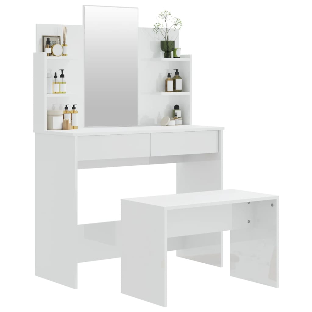 Dressing Table Set High Gloss - White