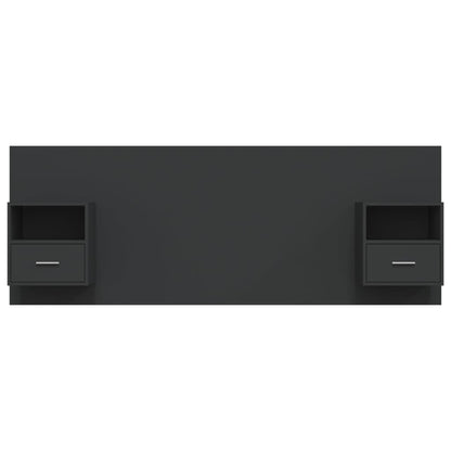 Bed Headboard with Cabinets Black Engineered Wood