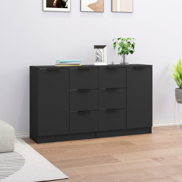  Sideboards 2 pcs Black Engineered Wood