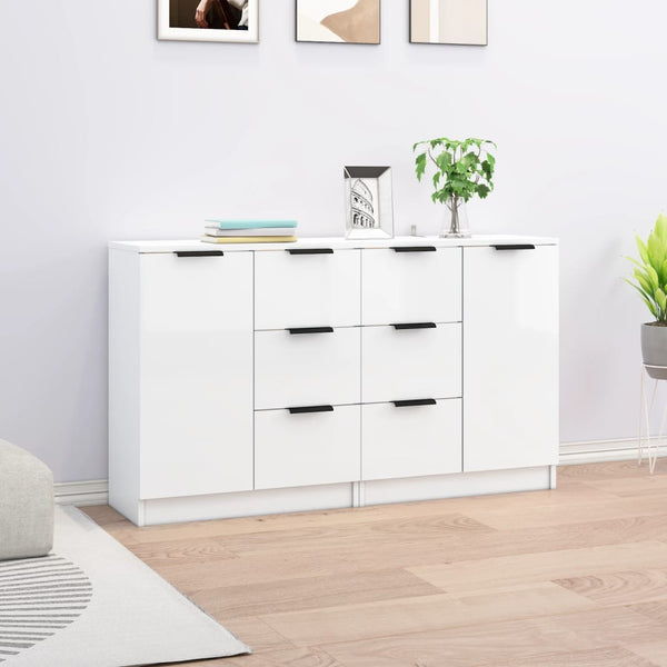  Sideboards 2 pcs High Gloss White Engineered Wood