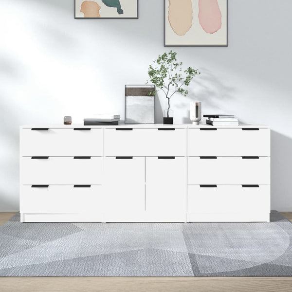  3 Piece Sideboards White Engineered Wood