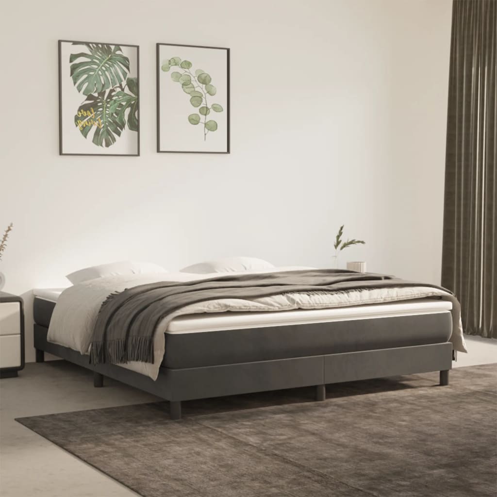 Dark Grey Queen Pocket Spring Mattress Medium Firm Velvet Fabric Foam