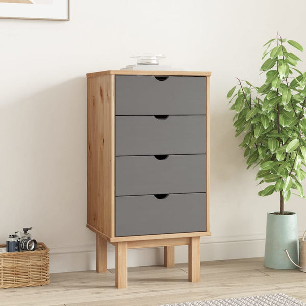  Stylish Drawer Cabinet OTTA Brown&Grey Solid Wood Pine