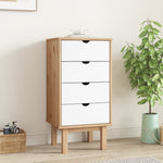 Modern Drawer Cabinet OTTA Brown&White Solid Wood Pine