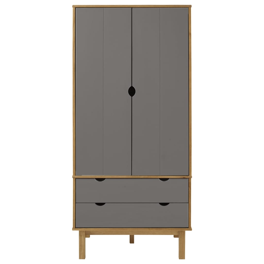 Solid Pine Wood Wardrobe Cabinet Freestanding Clothes Closet with Hanging Rail