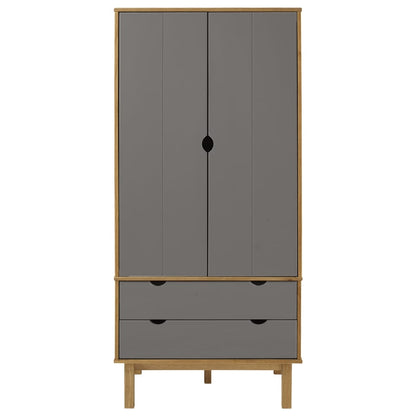 Solid Pine Wood Wardrobe Cabinet Freestanding Clothes Closet with Hanging Rail