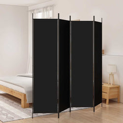 4-Panel Room Divider Black 200x200cm Fabric | HomeAndLiving