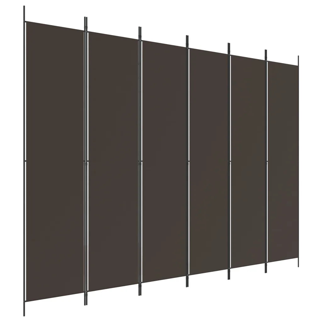 6-Panel Room Divider Brown Fabric - 300×220cm