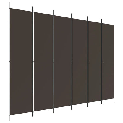 6-Panel Room Divider Brown Fabric - 300×220cm
