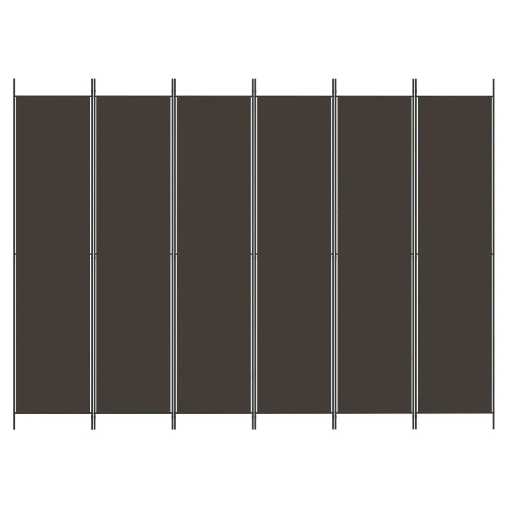6-Panel Room Divider Brown Fabric - 300×220cm