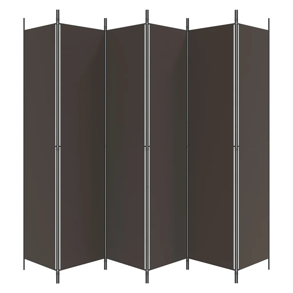 6-Panel Room Divider Brown Fabric - 300×220cm