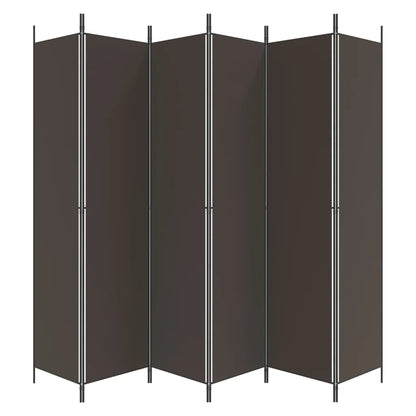 6-Panel Room Divider Brown Fabric - 300×220cm