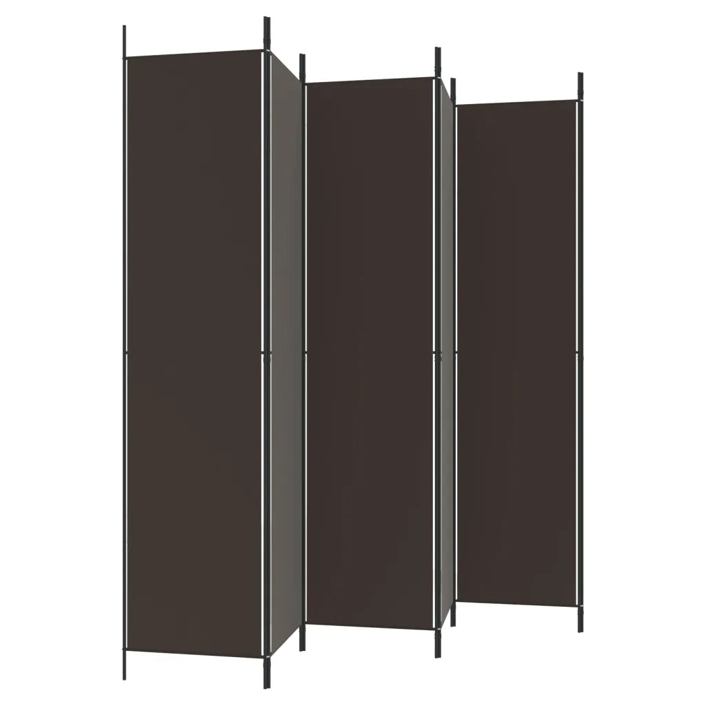 6-Panel Room Divider Brown Fabric - 300×220cm