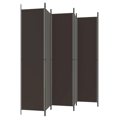 6-Panel Room Divider Brown Fabric - 300×220cm