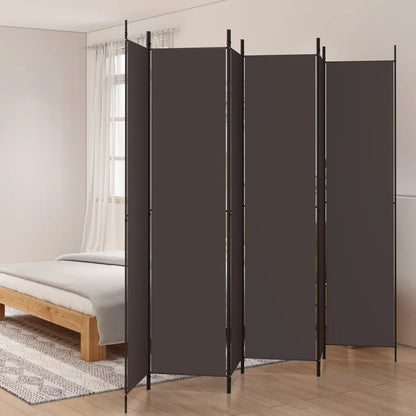6-Panel Room Divider Brown Fabric - 300×220cm
