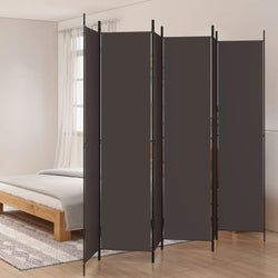 6-Panel Room Divider Brown Fabric