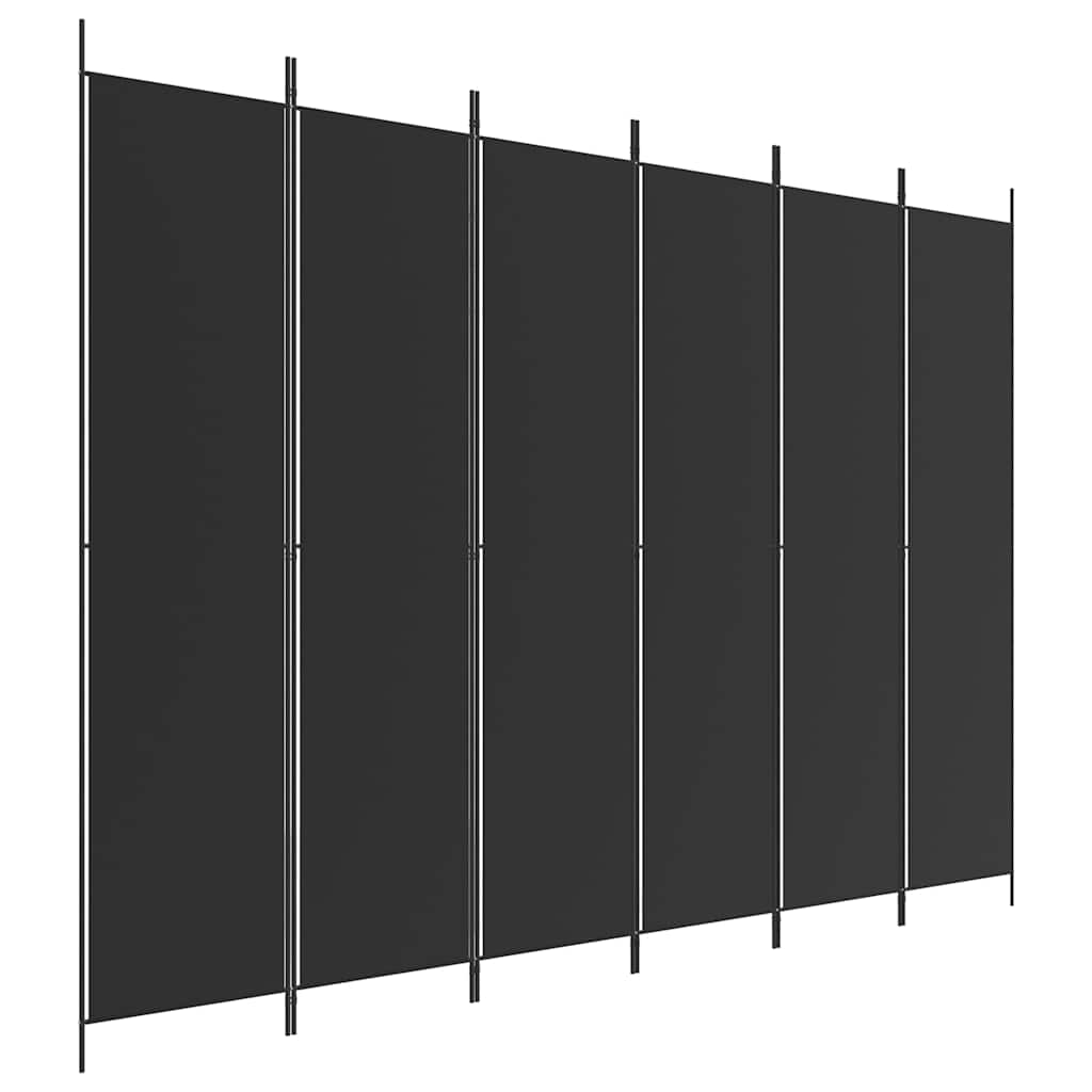 6-Panel Room Divider 300x220cm Black Fabric | HomeAndLiving