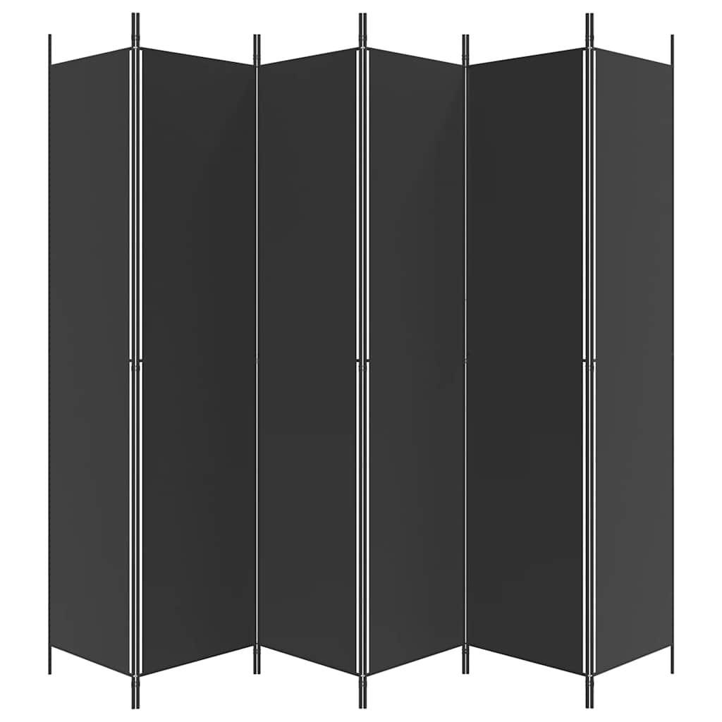 6-Panel Room Divider 300x220cm Black Fabric | HomeAndLiving