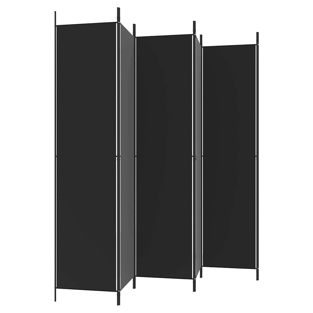 6-Panel Room Divider 300x220cm Black Fabric | HomeAndLiving