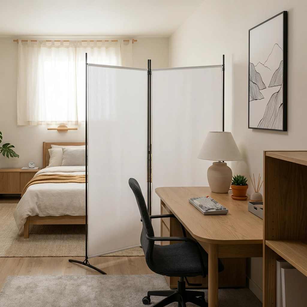 2-Panel Fabric Room Divider White 175x180cm | HomeAndLiving