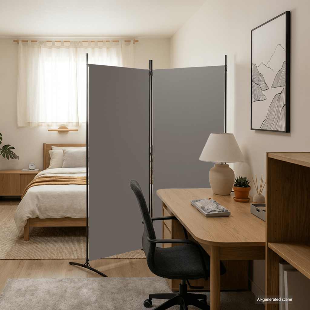 2-Panel Room Divider Anthracite Fabric 175x180cm | HomeAndLiving