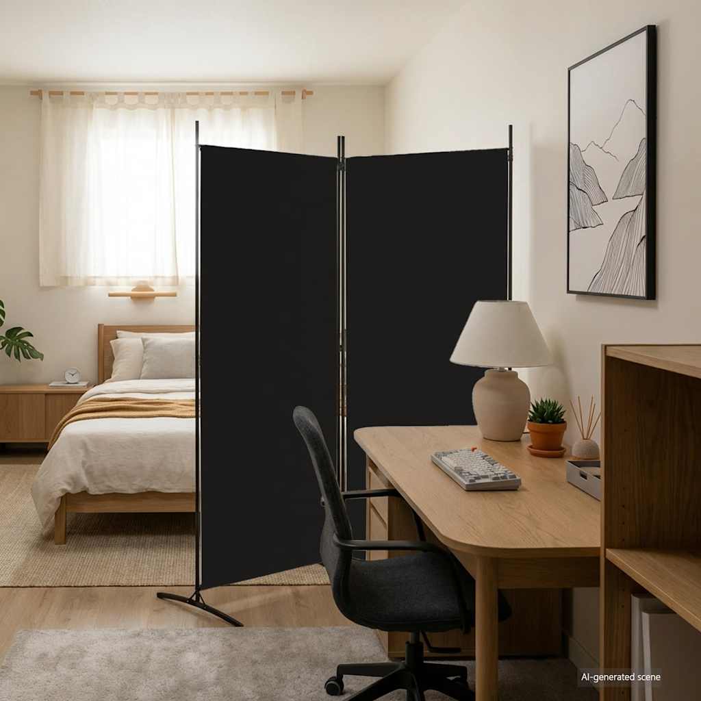 2-Panel Fabric Room Divider Black 175x180cm | HomeAndLiving