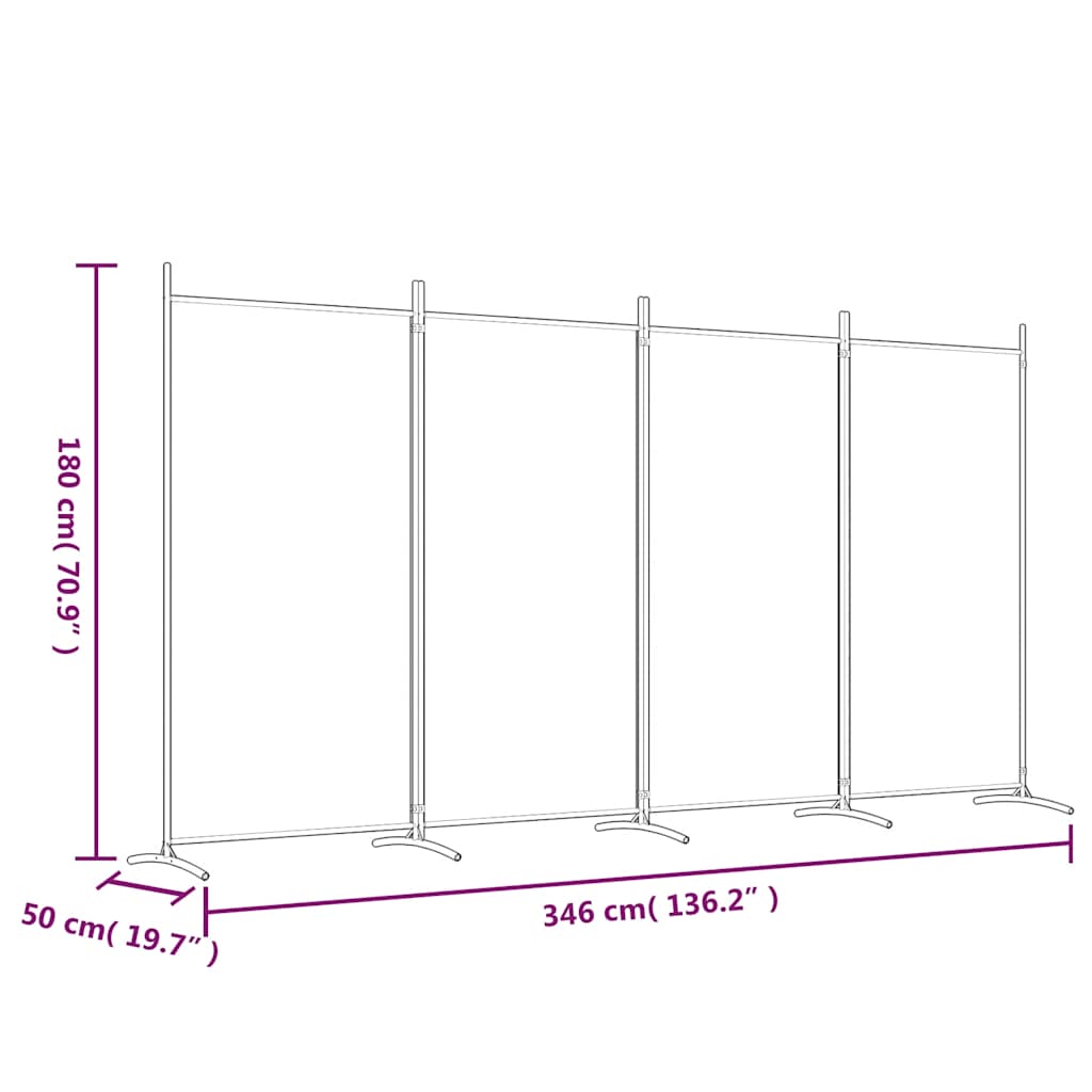 4-Panel Room Divider White 346cm Fabric | HomeAndLiving