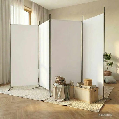 4-Panel Room Divider White 346cm Fabric | HomeAndLiving