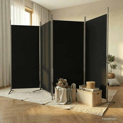 4-Panel Room Divider Black 346cm Fabric | HomeAndLiving