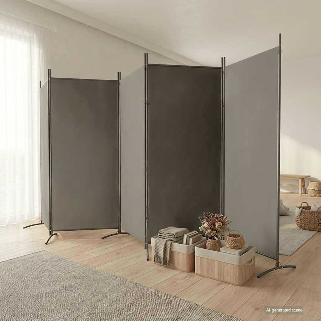 5-Panel Room Divider Anthracite 433cm Fabric | HomeAndLiving