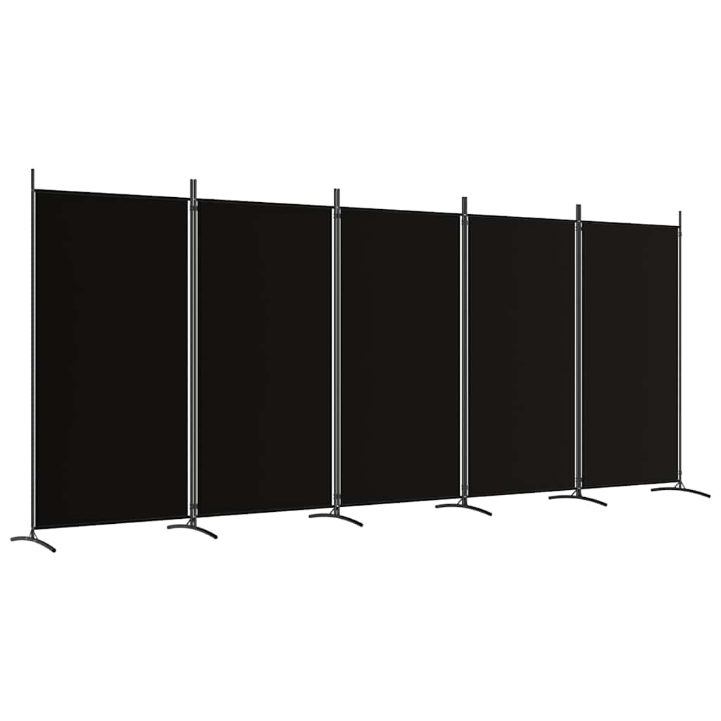 5-Panel Room Divider Black 433cm Fabric | HomeAndLiving