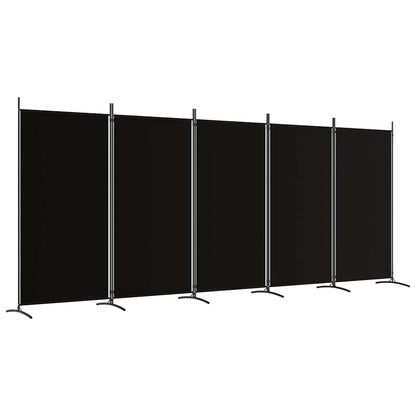 5-Panel Room Divider Black 433cm Fabric | HomeAndLiving